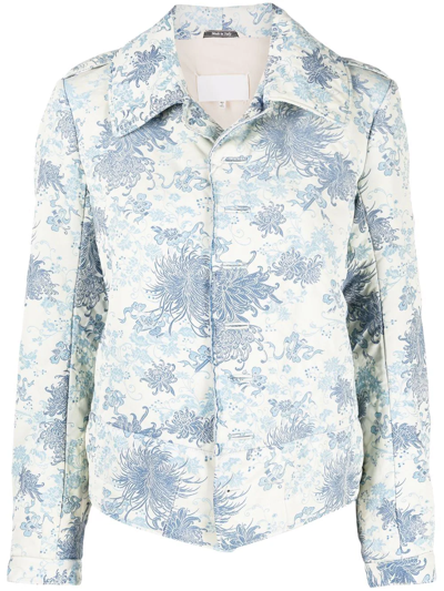 Maison Margiela Floral-pattern Jacquard Jacket In Light Blue