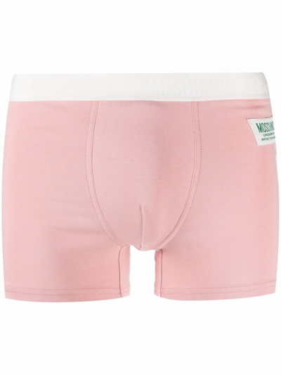 Moschino Logo-patch Cotton Boxer Briefs In Pink