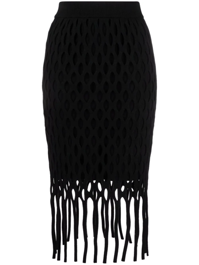 Pinko Interwoven Fringed Skirt In Black