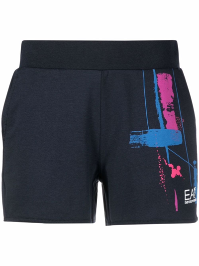 Ea7 Logo印花运动短裤 In Blue