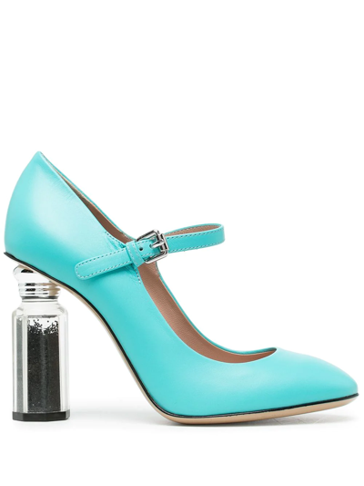Moschino Mirrored-heel Leather Sandals In Blue