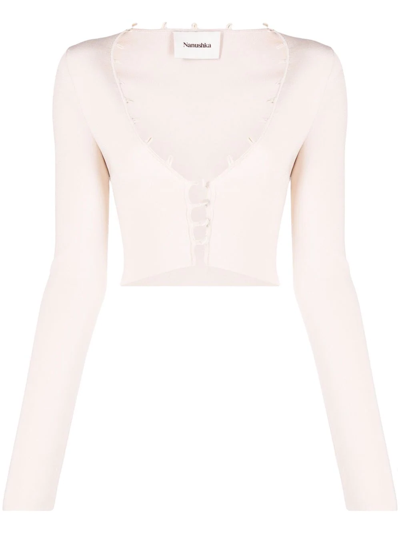 Nanushka Button-fastening Long-sleeve Cardigan In Shiny Creme