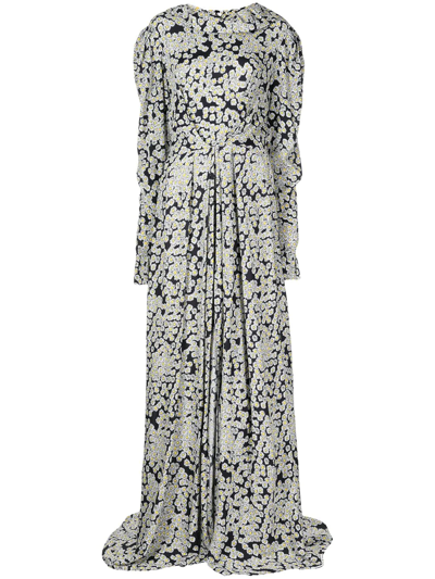 Natasha Zinko Daisy-print Floor-length Dress In Black