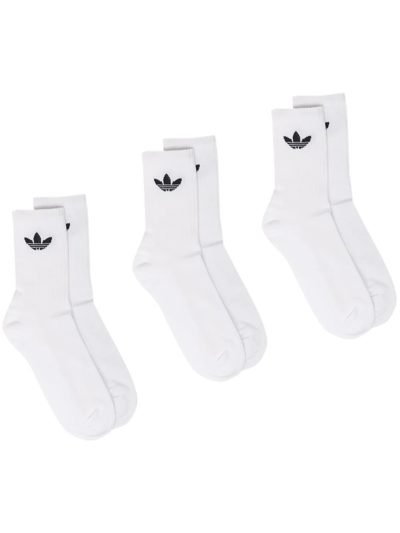 Adidas Originals 三叶草中筒针织袜（三件装） In White