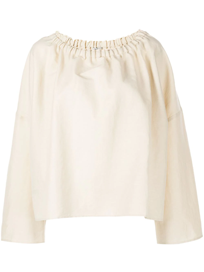Totême Gathered Stretch Linen Blouse In Beige