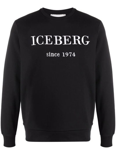 Iceberg Logo-print Jersey-knit Sweatshirt In Black