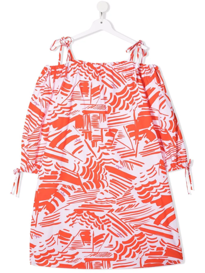 Msgm Kids' All-over Graphic-print Dress In Red