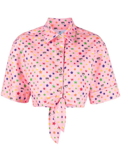 Chiara Ferragni Pink Cotton Rainbow Short Shirt