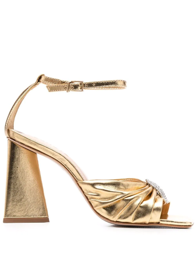 Schutz Ruched-detail Open Toe Sandals In Gold