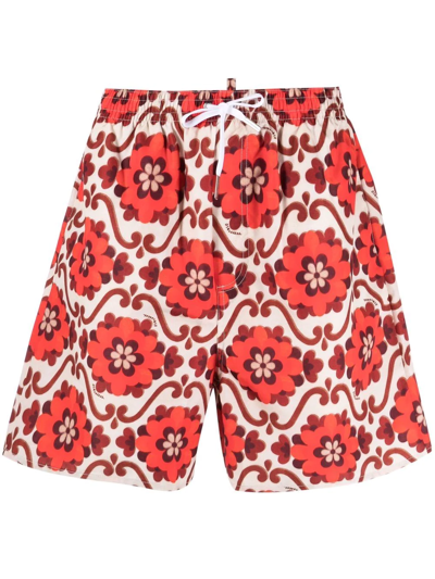 Dsquared2 Floral-print Swim Shorts In Red