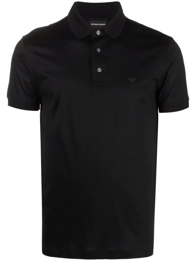 Emporio Armani Logo-embroidered Polo Shirt In Black
