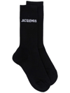 Jacquemus Logo-jacquard Ribbed Cotton-blend Socks In Black