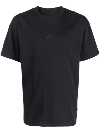 Nike Sportswear Premium Essentials Logo-embroidered Cotton-jersey T-shirt In Black/black