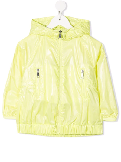 Moncler Kids' Zipper Hooded Jacket In Yellow