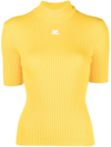 COURRÈGES RIBBED HIGH-NECK LOGO-PATCH TOP