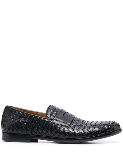 Doucal's Woven Leather Loafers In Blue