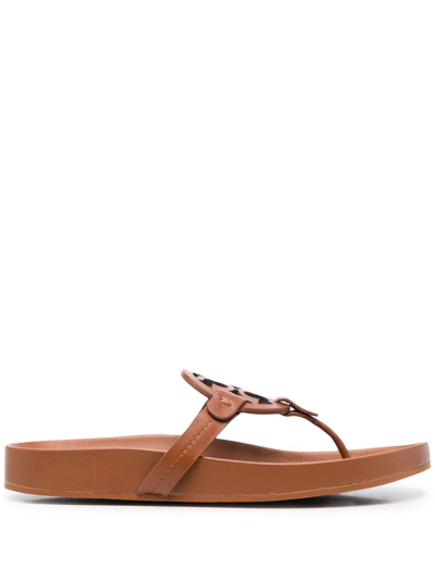 Tory Burch Logo-patch Sandals In Brown