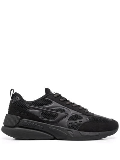 Diesel Men's Tonal D-logo Mesh Sports Sneakers In Black