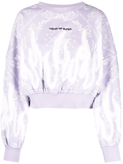 Vision Of Super Woman Lilac Short Sweatshirt With Bandana Print