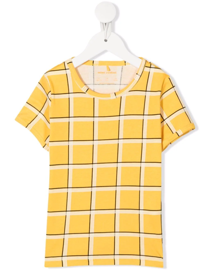 Mini Rodini Kids' 格纹细节短袖t恤 In Yellow