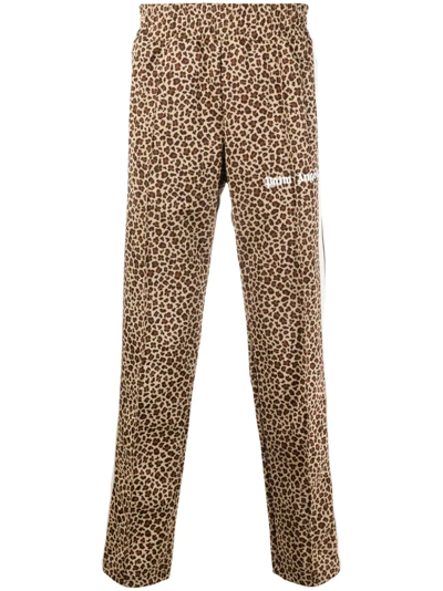 Palm Angels Logo-print Leopard-jacquard Jersey Track Pants In Beige