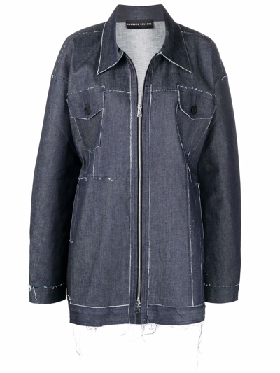 Barbara Bologna Pointed-collar Zip-up Denim Jacket In Blue
