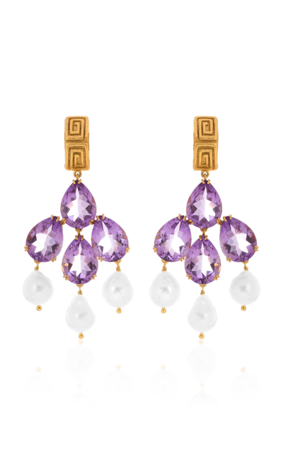 Valére Women's Mykonos 24k Gold-plated Brass Quartz; Pearl Earrings In Purple