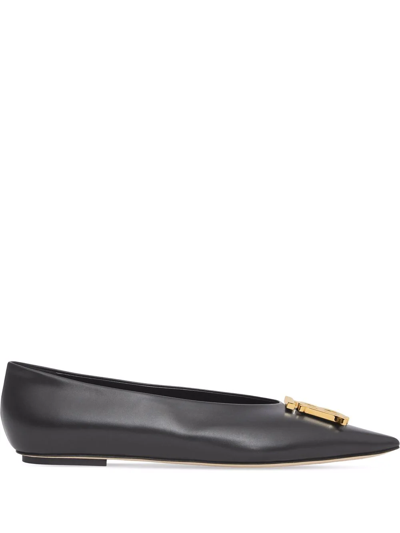 Burberry Monogram Motif Pointed-toe Ballerina Shoes In Black