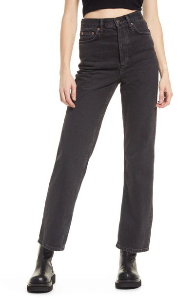 Topshop Kort Straight Leg Jeans In Black