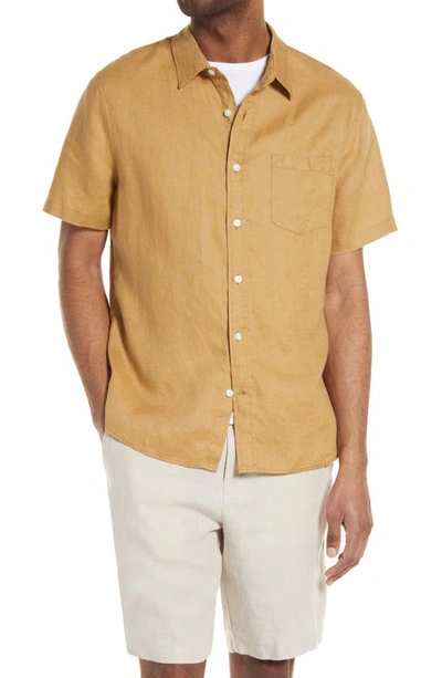 Vince Classic Fit Short Sleeve Linen Shirt In Desert Trail