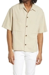 Frame Knit Short Sleeve Button-up Camp Shirt In Milk Beige