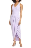 Xscape Tulip Hem Sleeveless Crepe Gown In Lilac