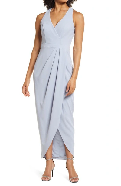 Xscape Tulip Hem Sleeveless Crepe Gown In Sky Blue