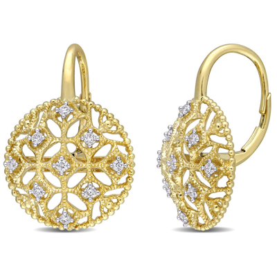 Amour 1/5 Ct Tw Diamond Lace Leverback Earrings In 14k Yellow Gold