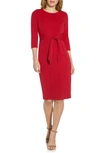 ADRIANNA PAPELL TIE WAIST CREPE SHEATH DRESS