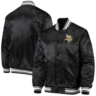 Starter Men's  Black Minnesota Vikings Locker Room Satin Varsity Full-snap Jacket