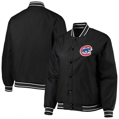 Jh Design Women's  Black Chicago Cubs Plus Size Poly Twill Full-snap Jacket