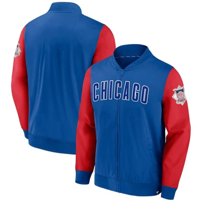 Fanatics Branded Royal/red Chicago Cubs Iconic Record Holder Full-zip Lightweight Windbreaker Bomber In Royal,red
