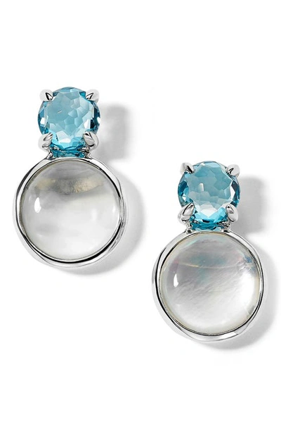 Ippolita Sterling Silver Rock Candy Swiss Blue Topaz & Rock Crystal, Mother Of Pearl Triplet Stud Earrings