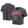 Pressbox Women's  Heathered Black Wisconsin Badgers Edith Vintage-like Burnout Crop T-shirt In Black