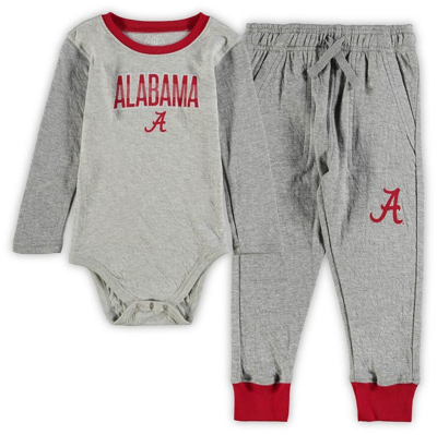 Wes & Willy Babies' Infant  Heathered Gray/crimson Alabama Crimson Tide Jie Jie Long Sleeve Bodysuit & Pants In Heathered Gray,crimson