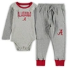 WES & WILLY INFANT WES & WILLY HEATHERED GRAY/CRIMSON ALABAMA CRIMSON TIDE JIE JIE LONG SLEEVE BODYSUIT & PANTS 