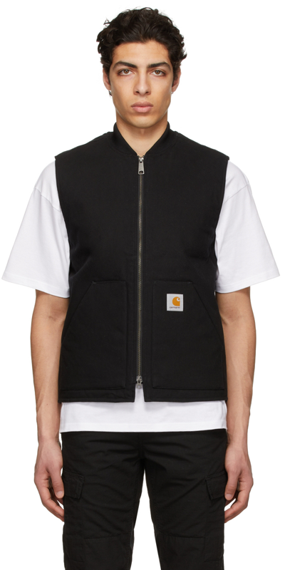 Carhartt Wip Mens Black Sleeveless Brand-patch Regular-fit Organic-cotton Gilet