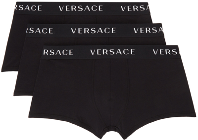 Versace Three-pack Black Logo Boxers In A3197 Black