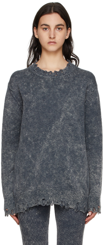 Acne Studios Korenza Distressed Cotton Sweater In Navy