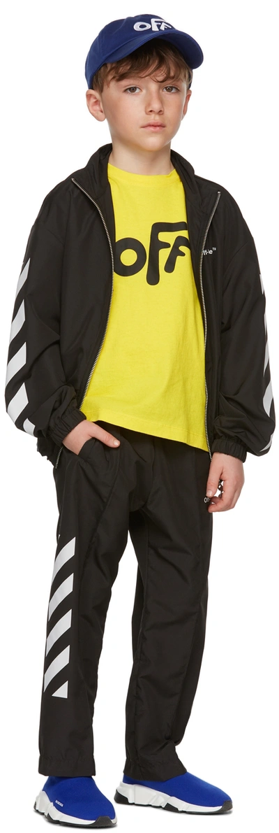 Off-white Kids Black Diagonal Track Pants In Black White