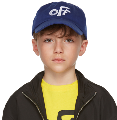 Off-white Kids' Logo Embroidered Cotton Baseball Cap In Blue