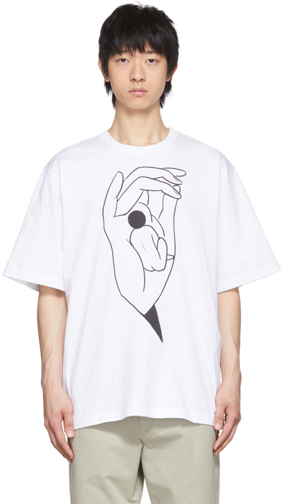 Lemaire Graphic-print Side Slit Cotton T-shirt In White