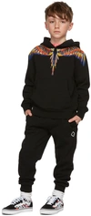 MARCELO BURLON COUNTY OF MILAN KIDS BLACK TEMPERA WINGS HOODIE