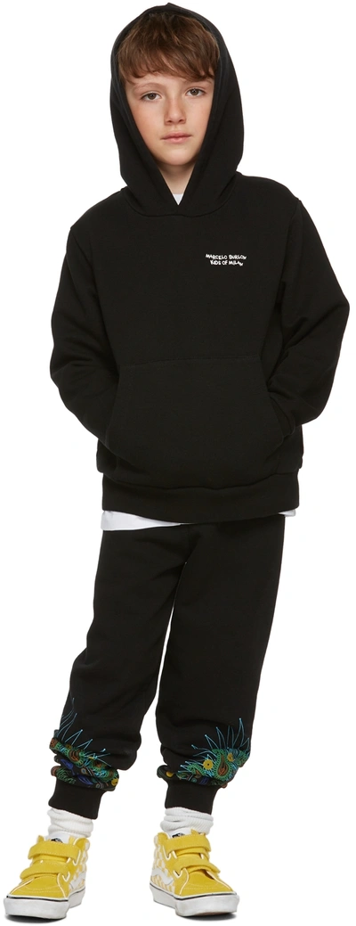 Marcelo Burlon County Of Milan Kids Black Logo Hoodie In Black White